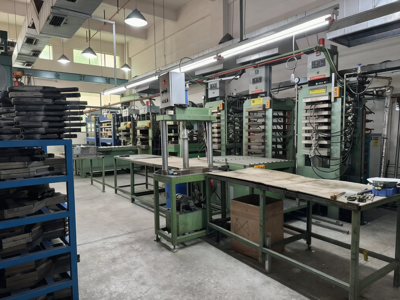 Thermoforming press line inside the JUXINYING workshop